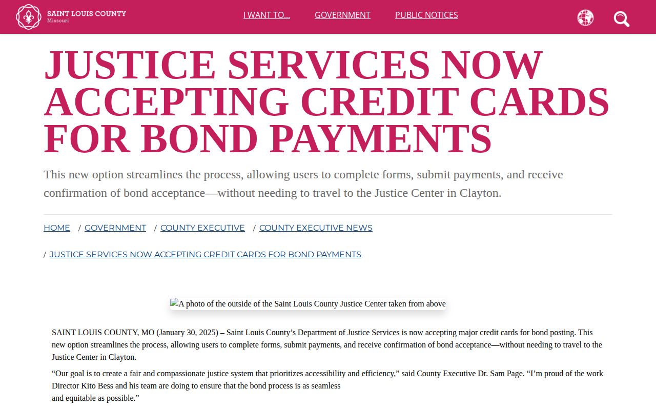 St. Louis County online bond payment and same-day jail release information