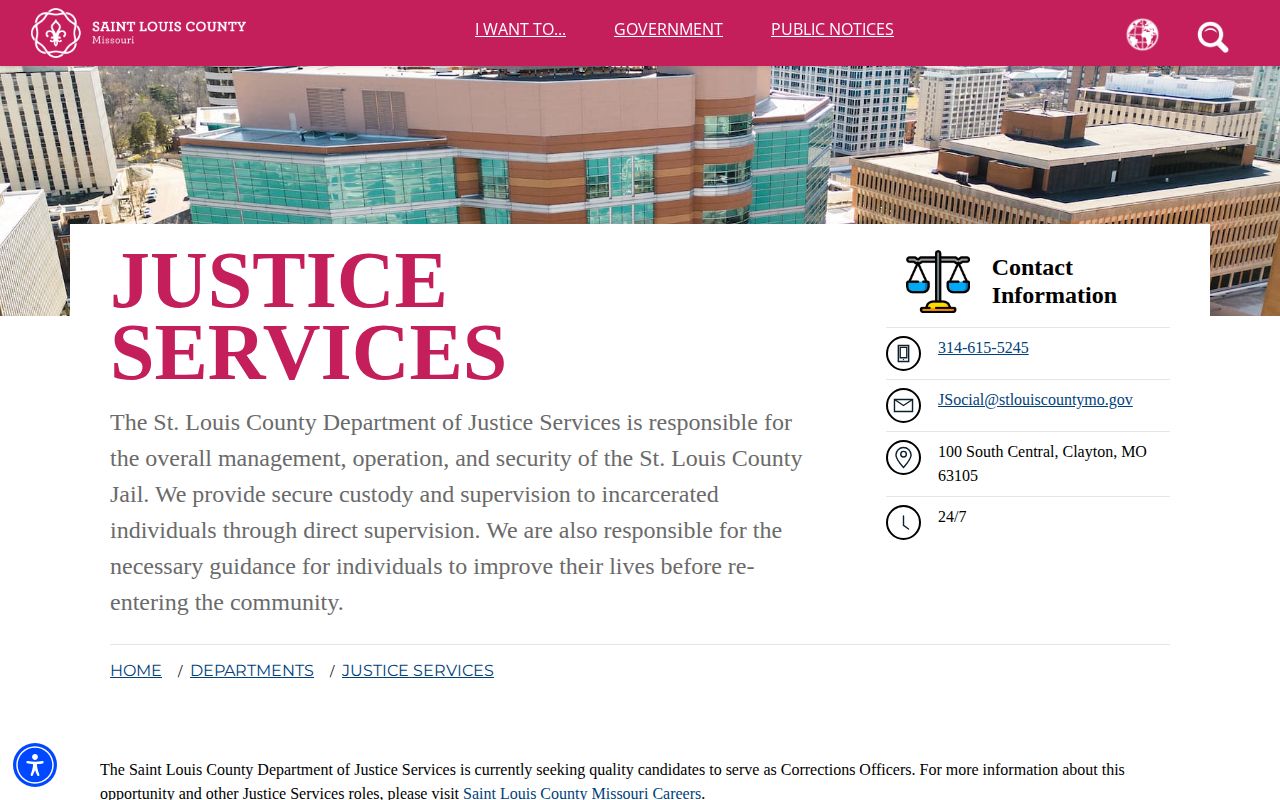 Buzz Westfall Justice Center release records and Justice Services contact