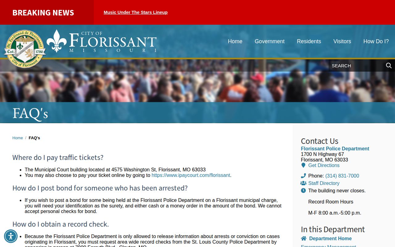 Florissant Police Detention Facility municipal bond release information