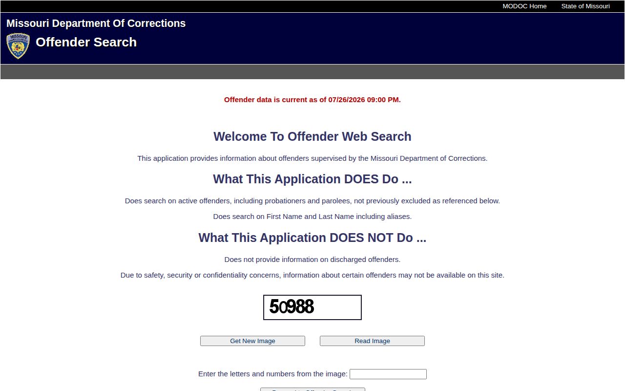 Missouri offender search for St. Louis County released inmate records