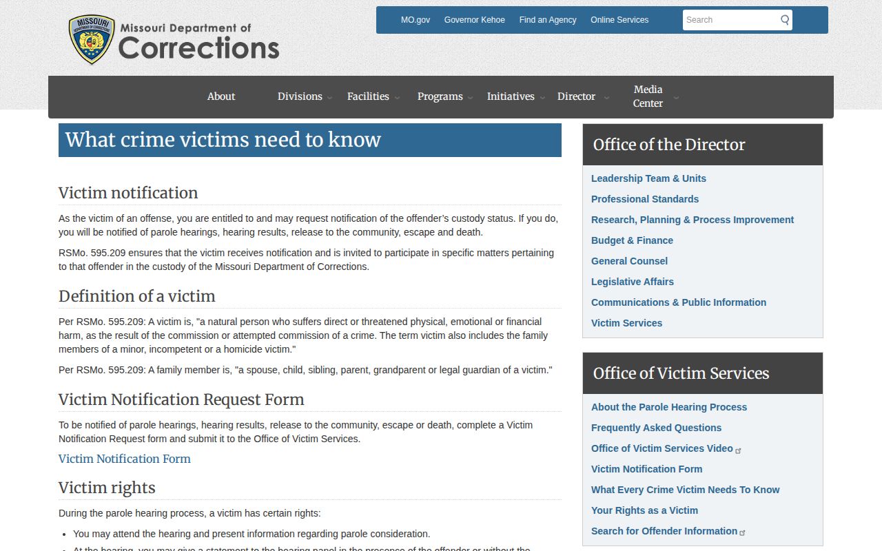 MODOC release event notifications relevant to St. Louis County records